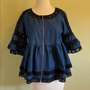 NWOT Gracia Denim and Lace Blouse